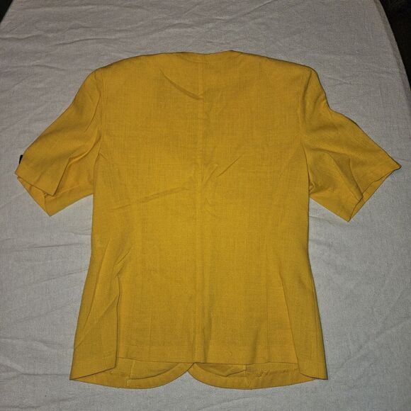 Vintage Short Sleeve Button Up Blazer Yellow Big Buttons Size 12 Petite Retro - Picture 8 of 10